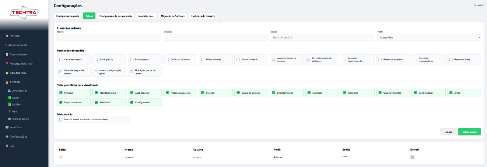 Software de acesso 12 Configuracaoes